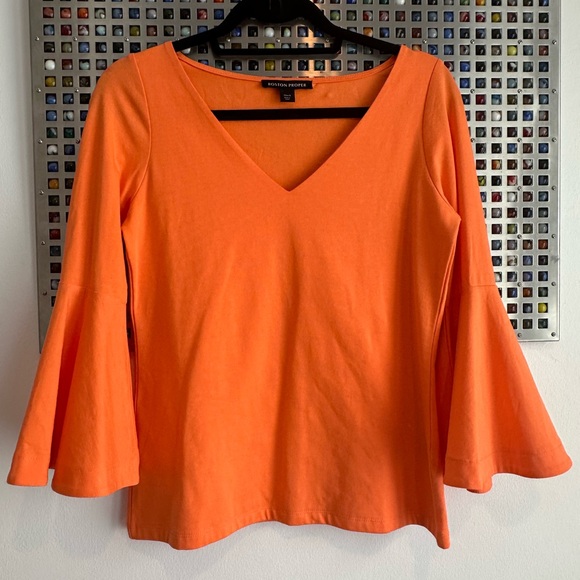Brand New Orange Scoop Neck Top 3/4 Flared Sleeve Small - Picture 7 of 7